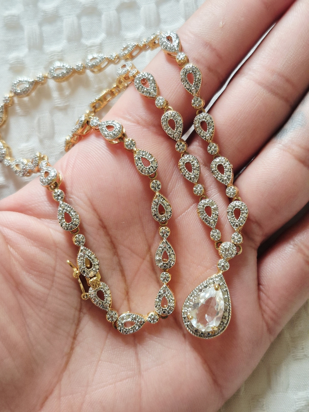 Vintage Gold Vermeil Teardrop Crystal Necklace - Picture 2 of 9